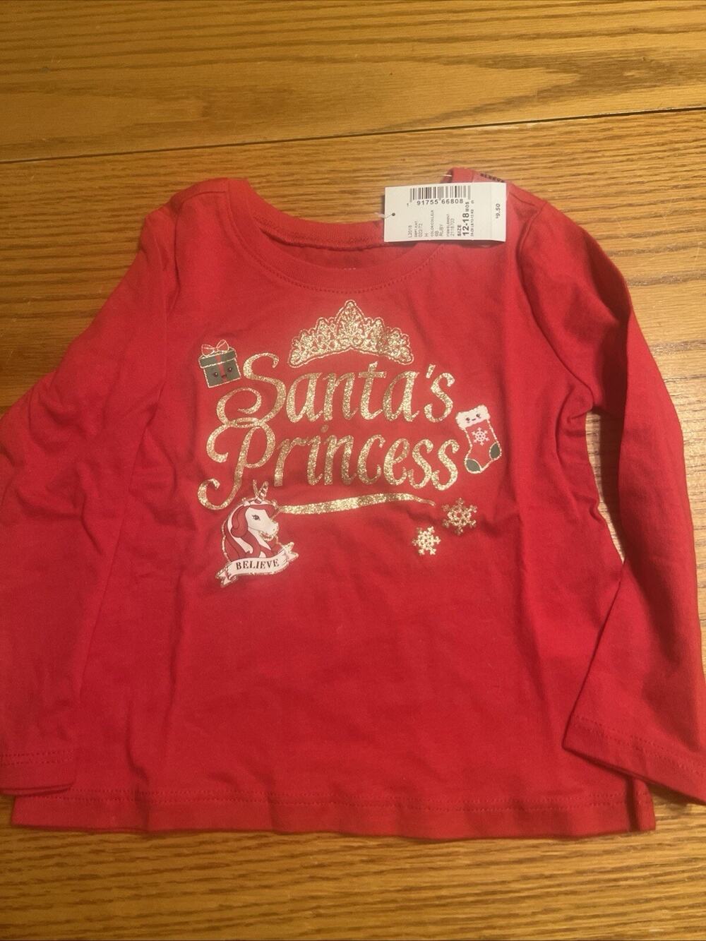 The Children’s Place Christmas Shirt Girls 12-18 Months Santa’s Princess NWT DE